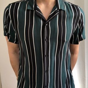 Green Striped Short Sleeve Shirt
